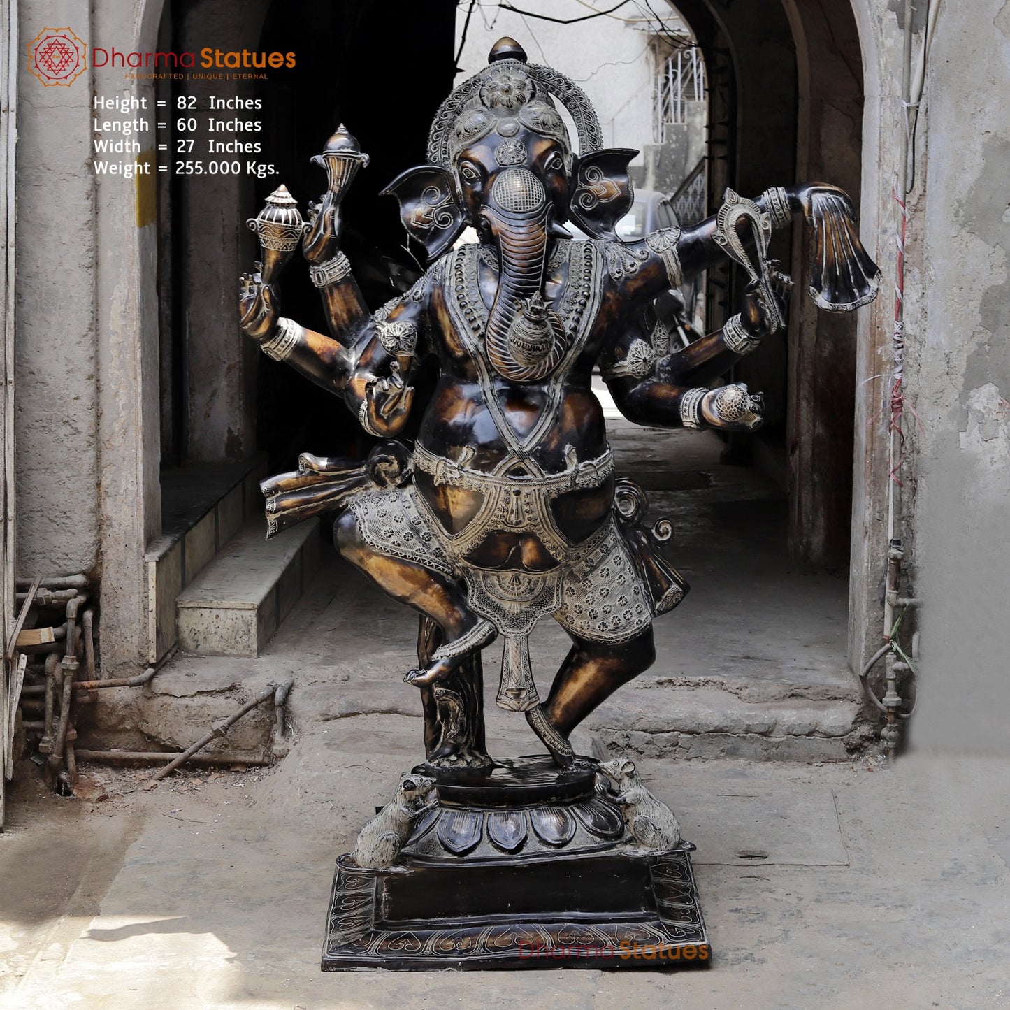 Brass Dancing Ganesh Fine, Antique Copper And Bronze Finish 82”