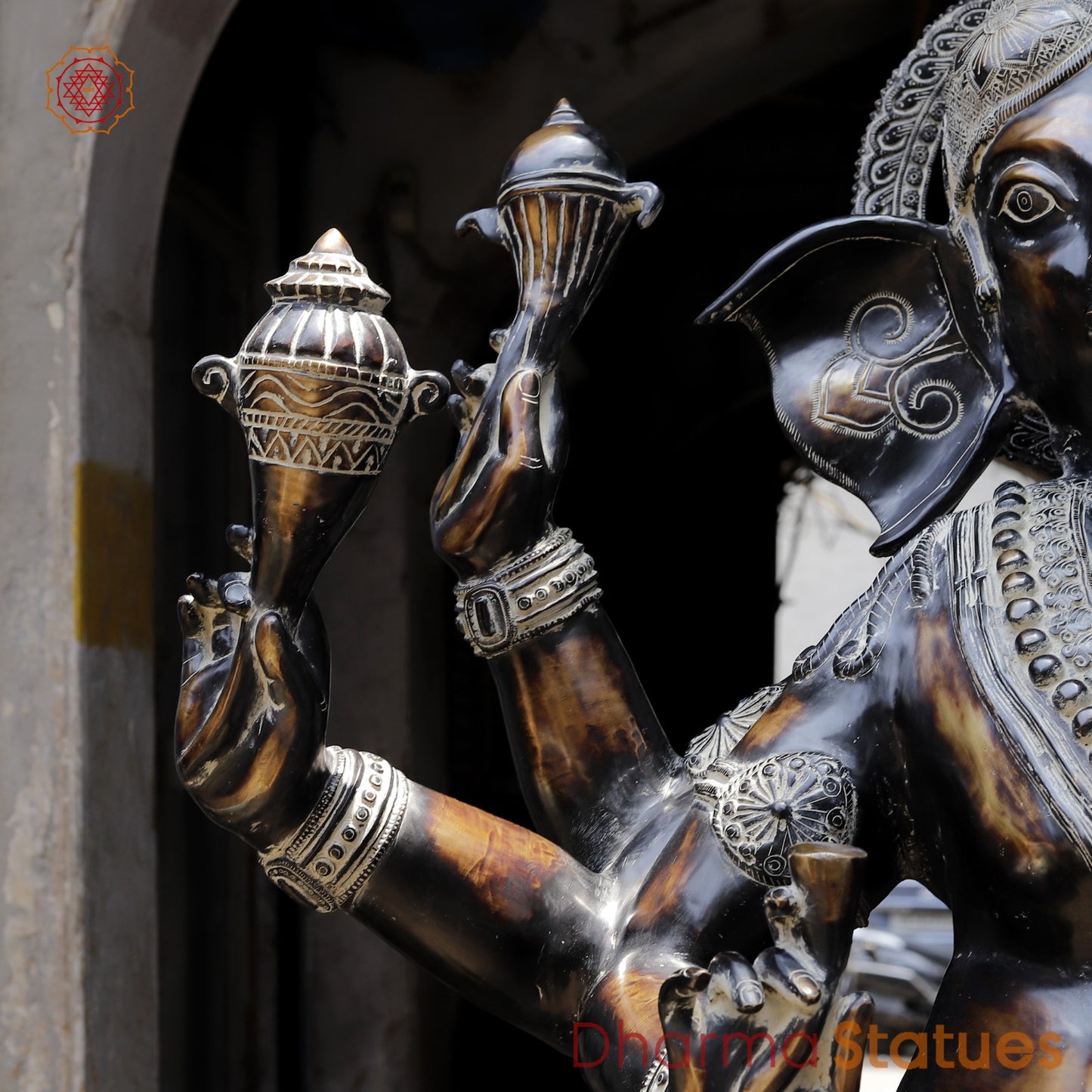 Brass Dancing Ganesh Fine, Antique Copper And Bronze Finish 82”