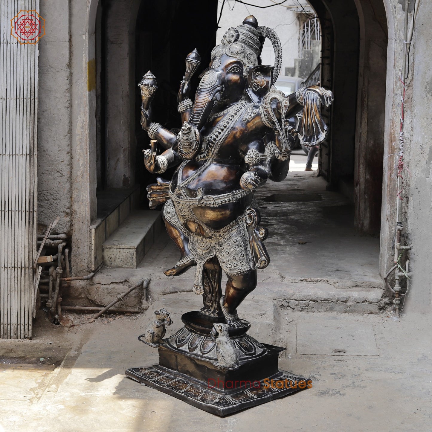 Brass Dancing Ganesh Fine, Antique Copper And Bronze Finish 82”