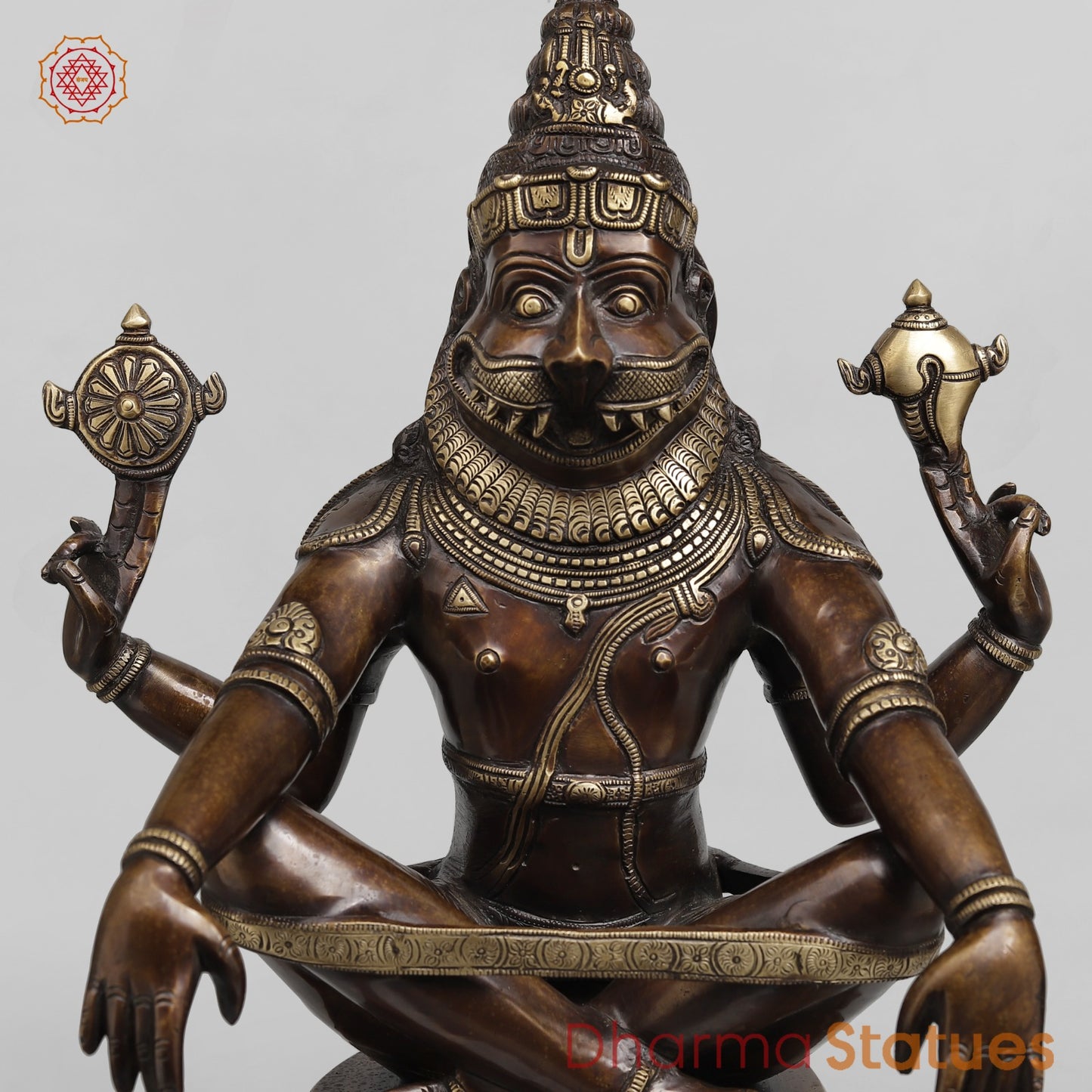Brass Yog Narsimha Seated Fine, Copper Finish 20”