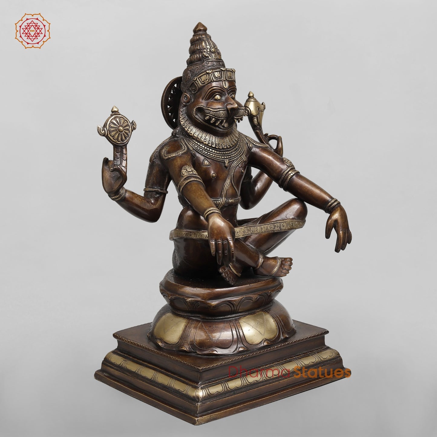 Brass Yog Narsimha Seated Fine, Copper Finish 20”