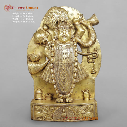 Brass Srinathji With Frame Fine, Speacial Gold Finish 36”