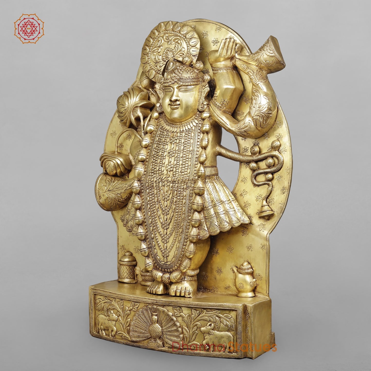 Brass Srinathji With Frame Fine, Speacial Gold Finish 36”