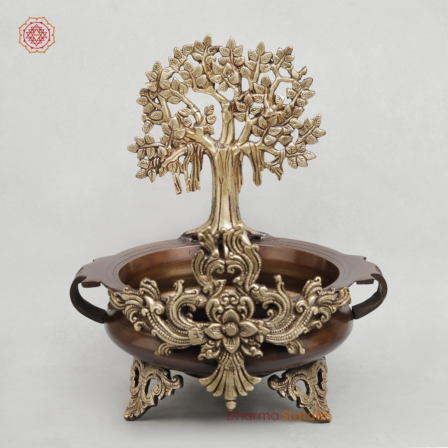 Brass Urli with Kalpvriskh Fine, Copper finish 13.5”
