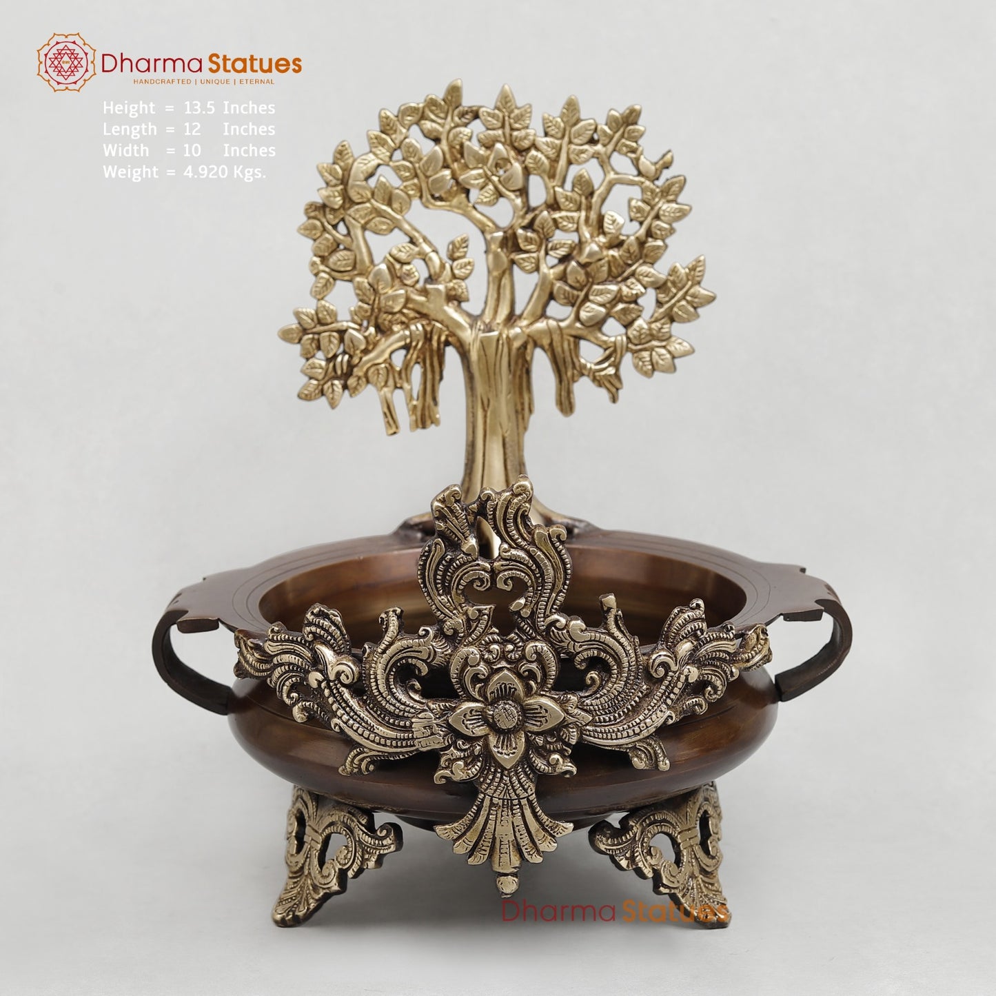 Brass Urli with Kalpvriskh Fine, Copper finish 13.5”