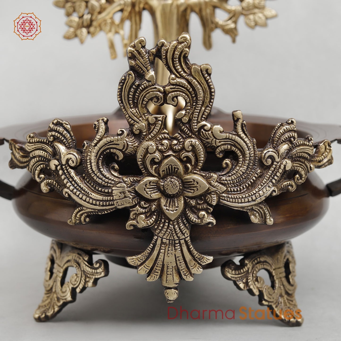 Brass Urli with Kalpvriskh Fine, Copper finish 13.5”