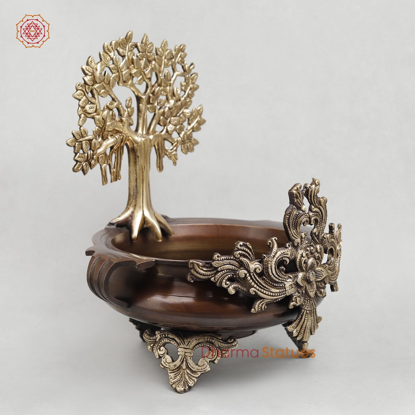 Brass Urli with Kalpvriskh Fine, Copper finish 13.5”