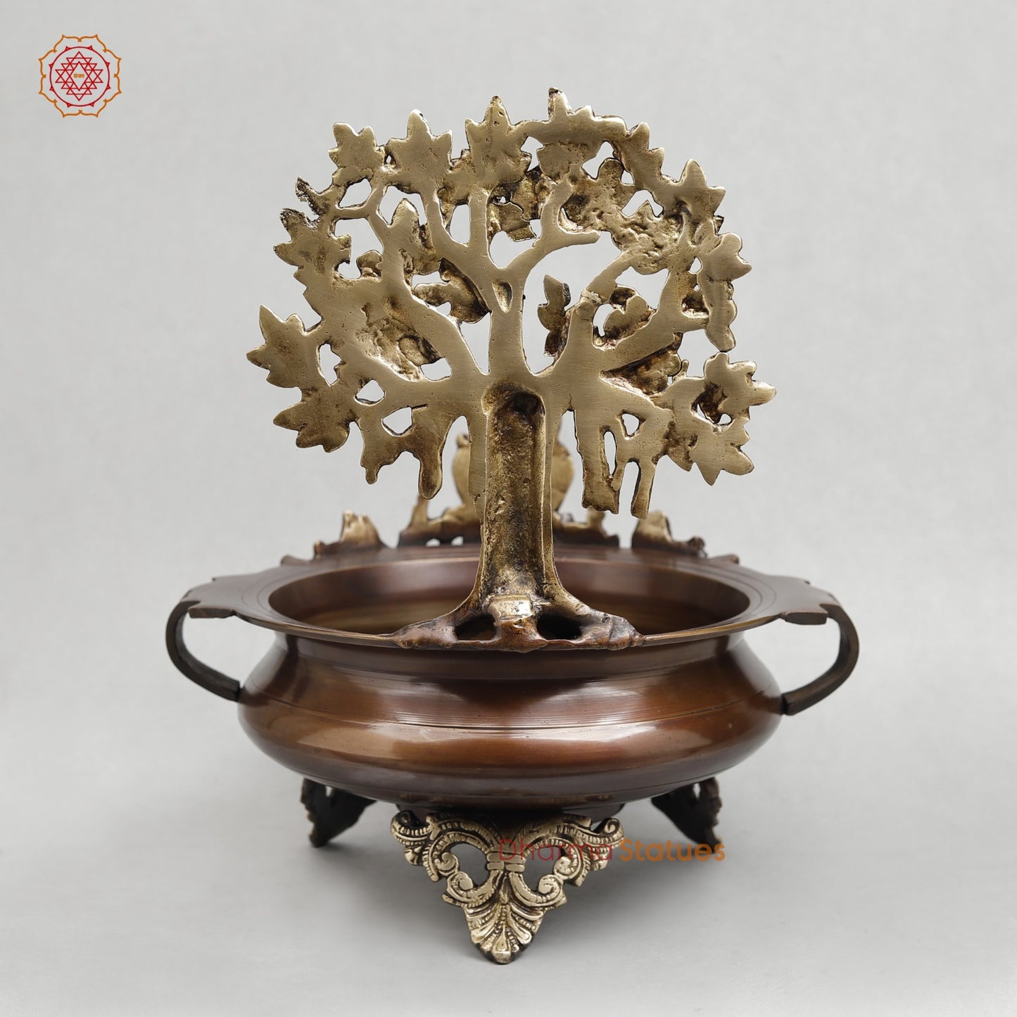 Brass Urli with Kalpvriskh Fine, Copper finish 13.5”
