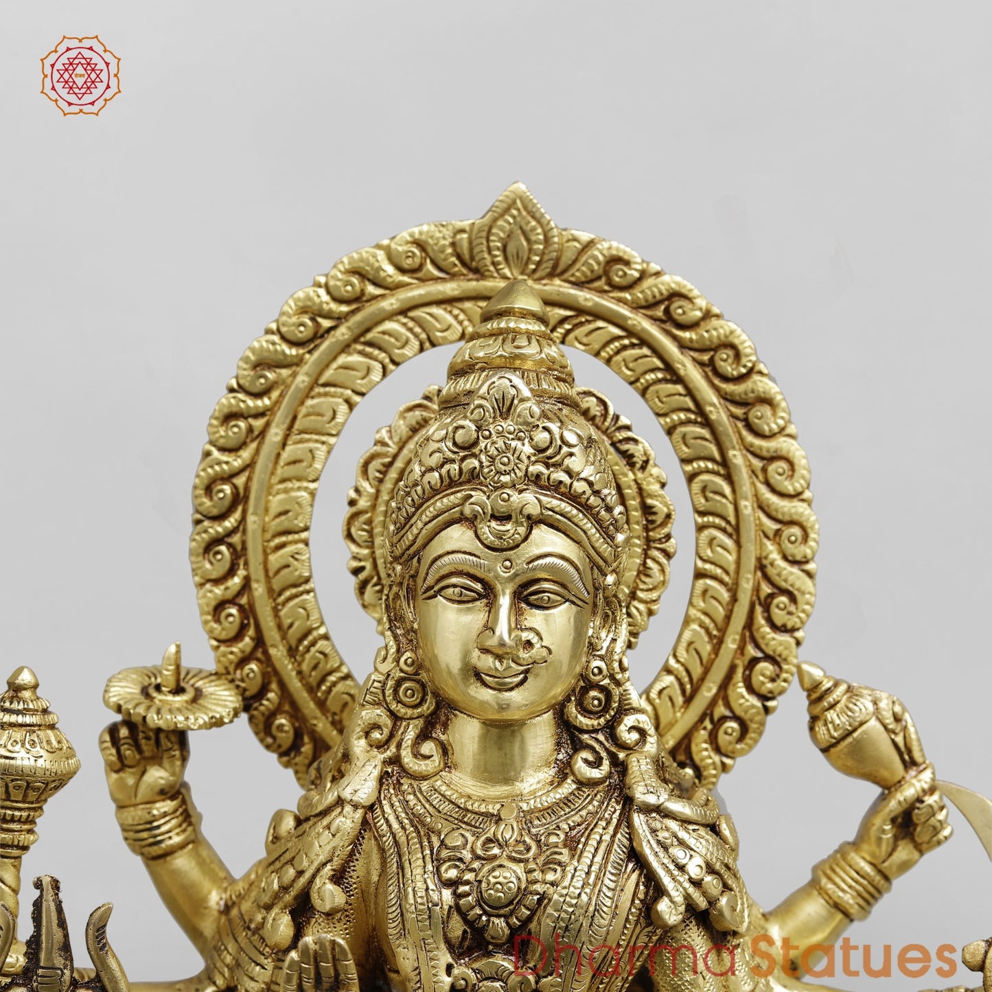 Brass Durga Seated on lion Fine, Special Gold Finish 17”