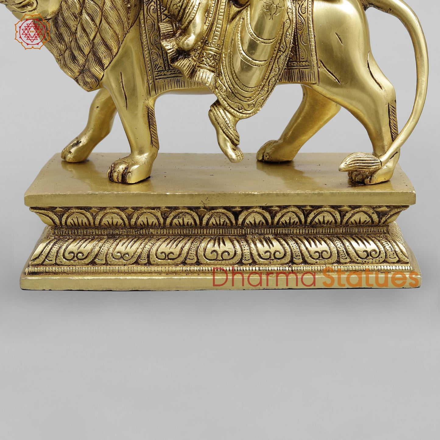 Brass Durga Seated on lion Fine, Special Gold Finish 17”