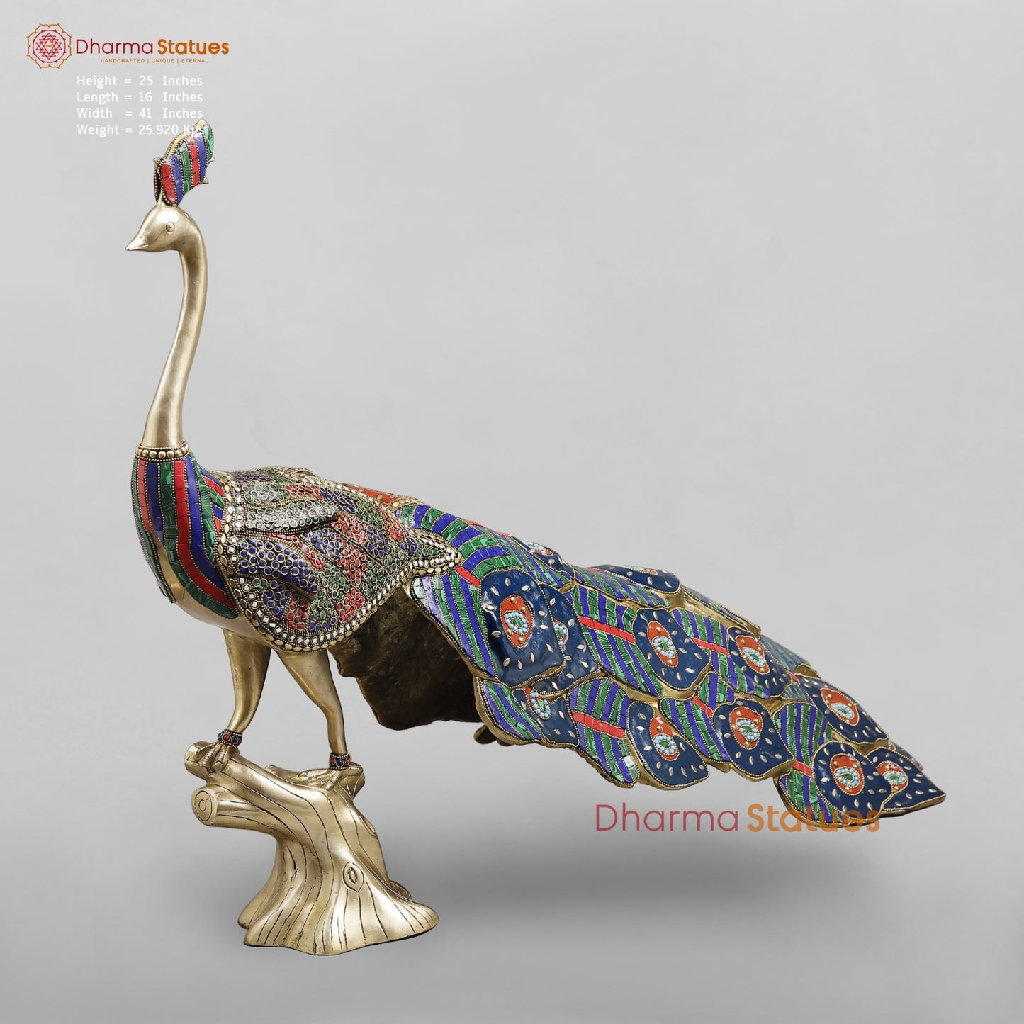 Brass Peacock Standing fine, Stone work 41”
