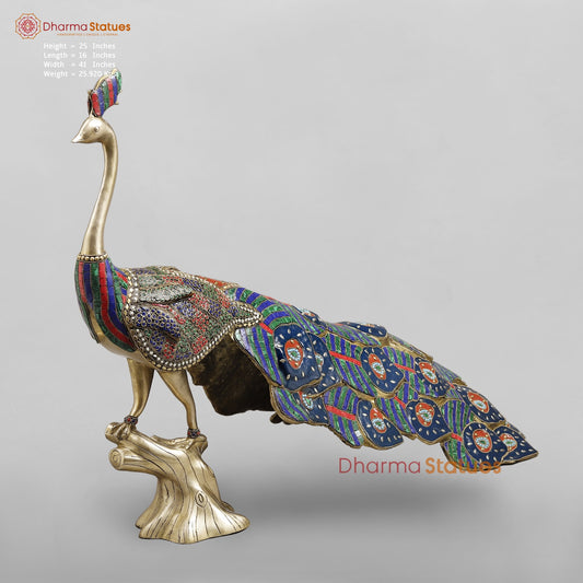 Brass Peacock Standing fine, Stone work 41”