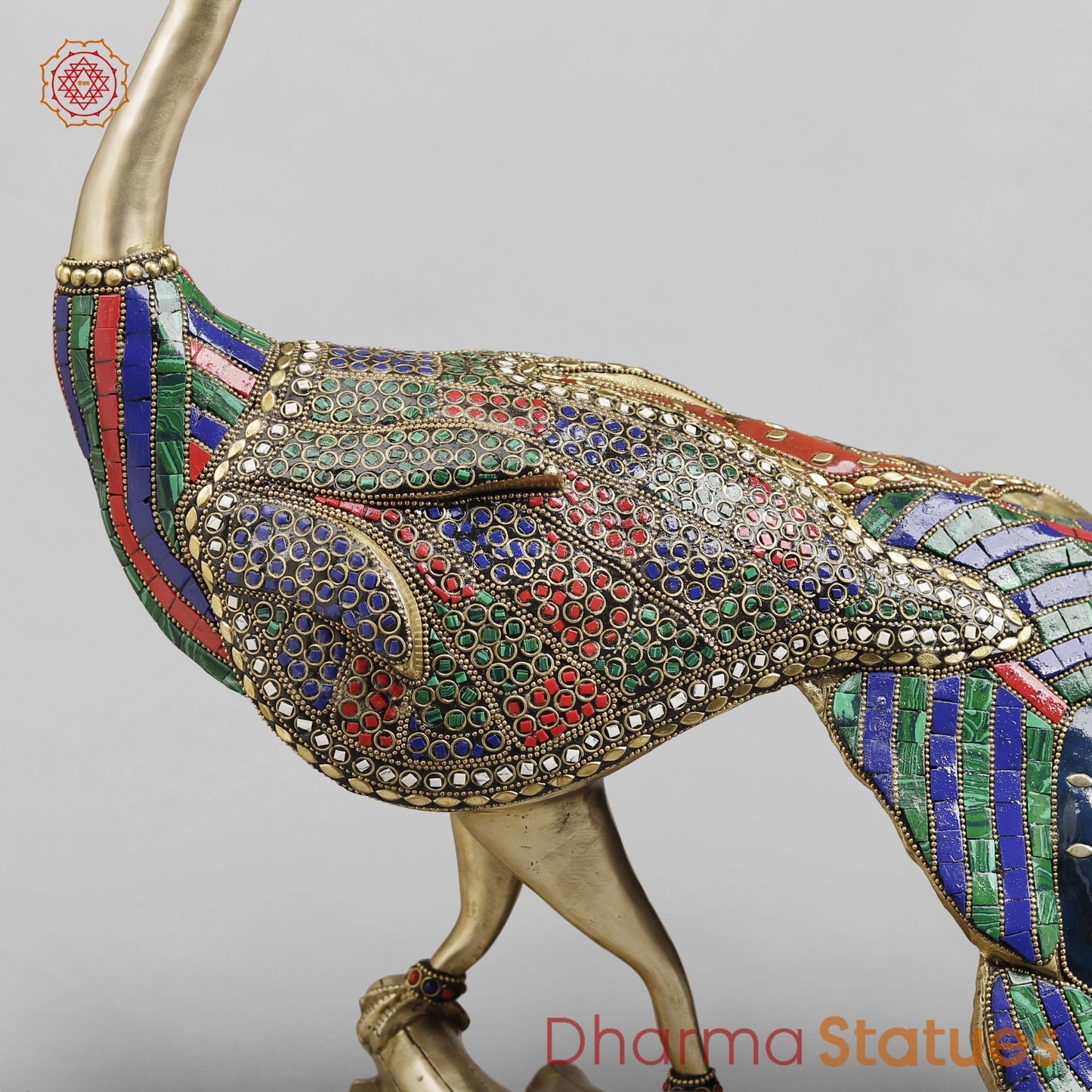 Brass Peacock Standing fine, Stone work 41”