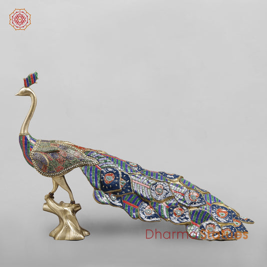 Brass Peacock Standing fine, Stone work 41”