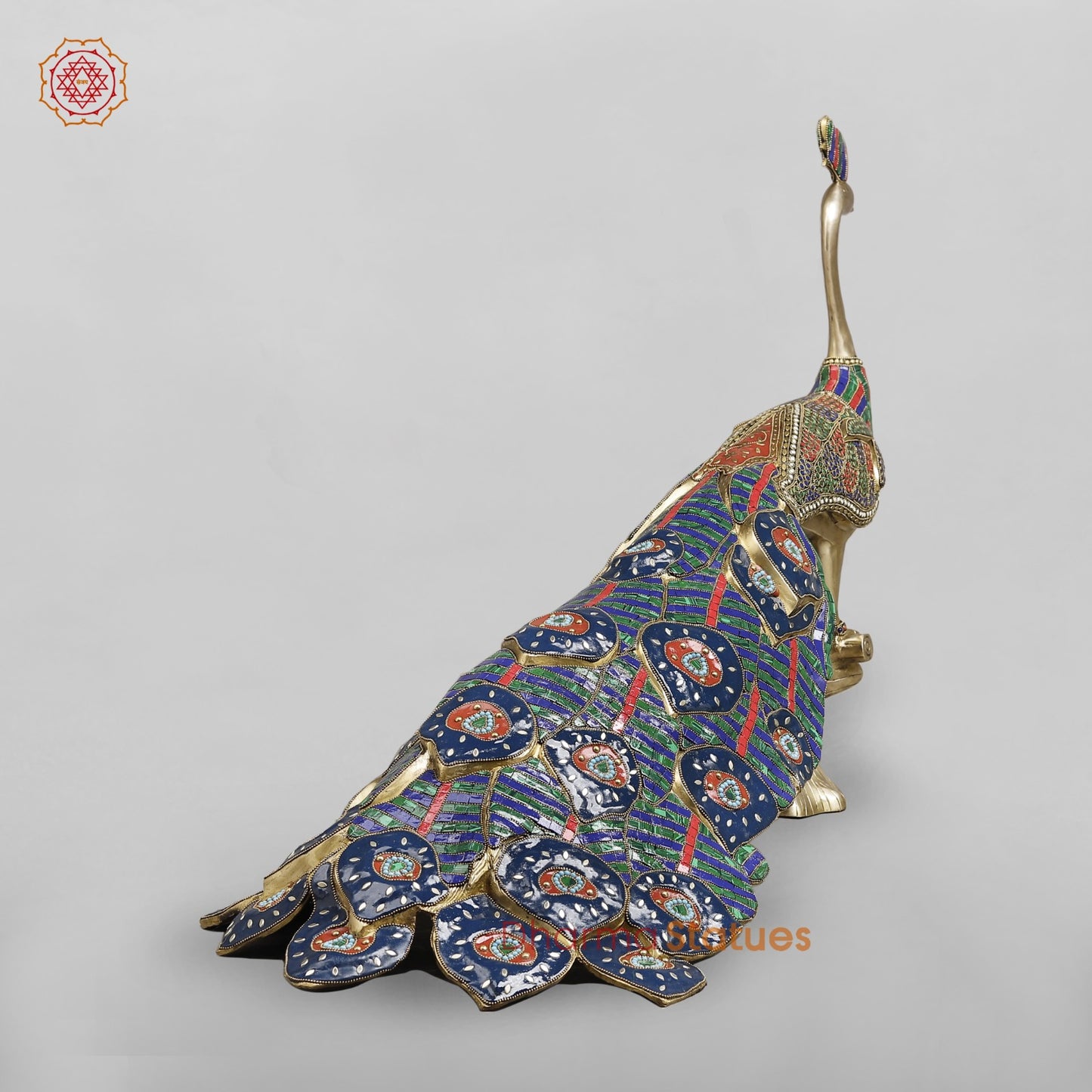 Brass Peacock Standing fine, Stone work 41”