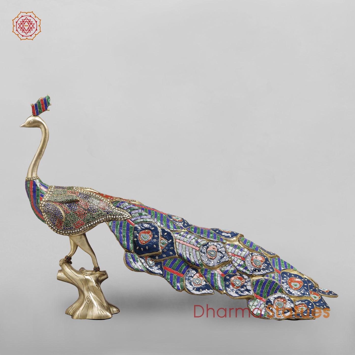 Brass Peacock Standing fine, Stone work 41” (set of 2 pcs)