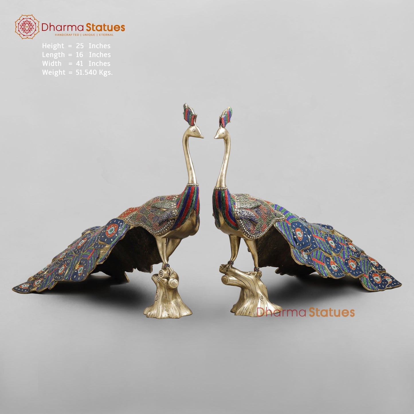 Brass Peacock Standing fine, Stone work 41” (set of 2 pcs)