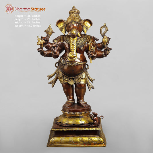 Brass Ganesh Standing Fine, Copper and Gold Finish 36”