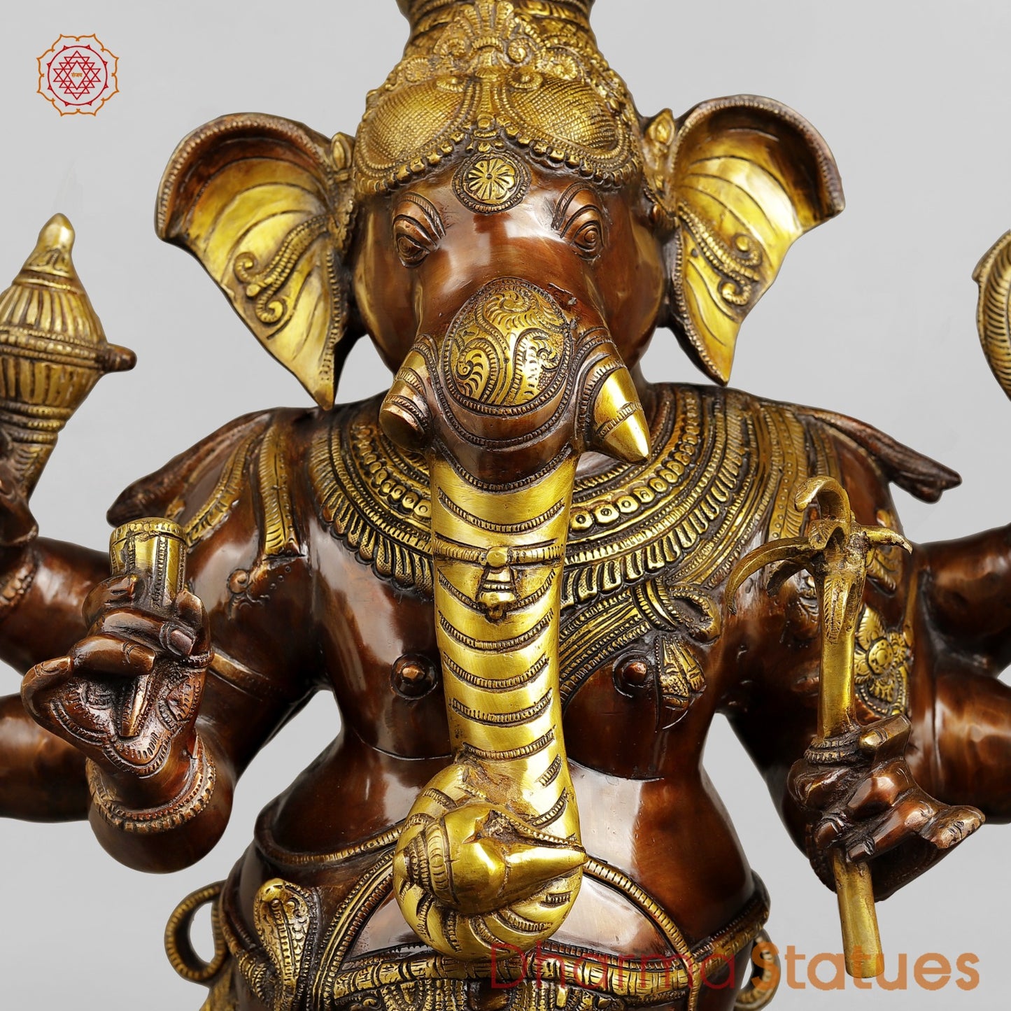 Brass Ganesh Standing Fine, Copper and Gold Finish 36”