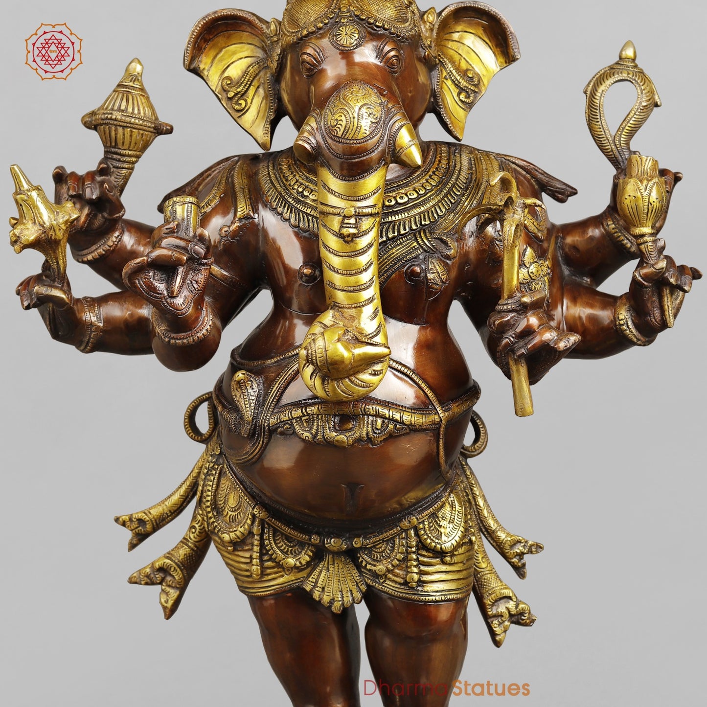 Brass Ganesh Standing Fine, Copper and Gold Finish 36”