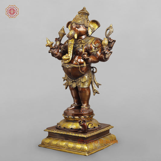 Brass Ganesh Standing Fine, Copper and Gold Finish 36”