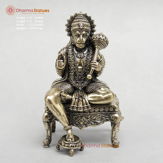 Brass Hanuman Ji seated on Chowki base Fine 6”