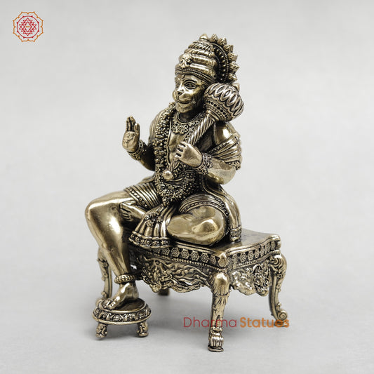 Brass Hanuman Ji seated on Chowki base Fine 6”