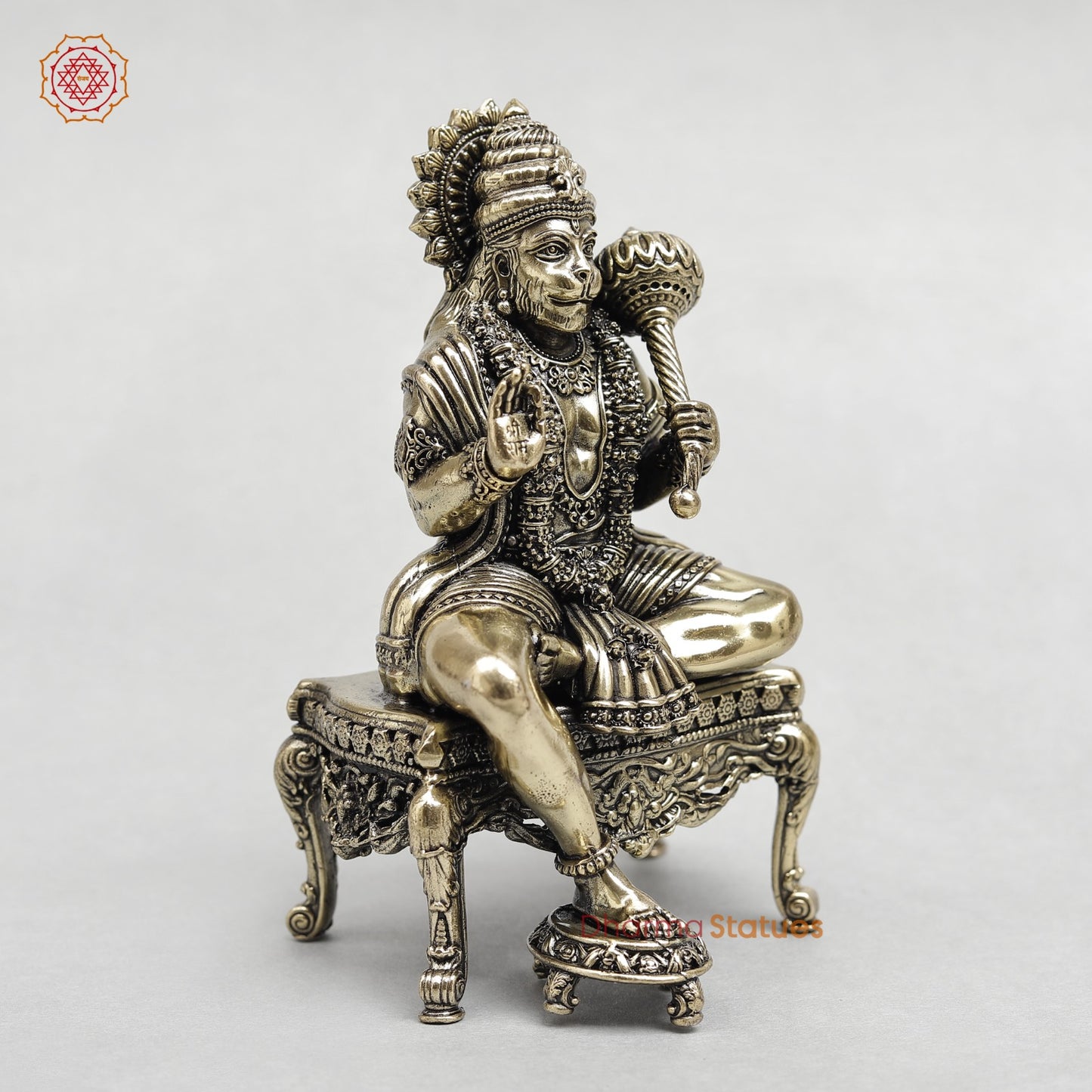 Brass Hanuman Ji seated on Chowki base Fine 6”