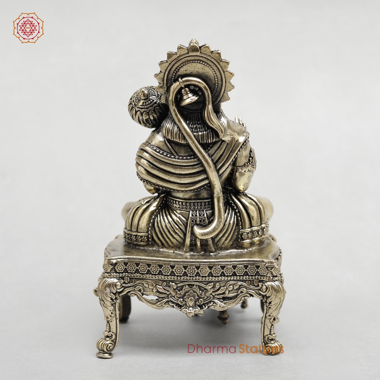 Brass Hanuman Ji seated on Chowki base Fine 6”