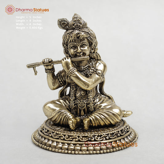 Brass Baby Krishna Playing flute Fine 5”