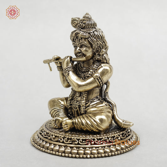 Brass Baby Krishna Playing flute Fine 5”