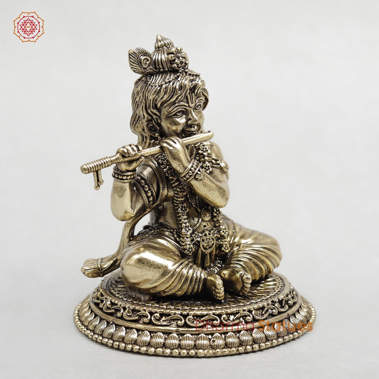 Brass Baby Krishna Playing flute Fine 5”
