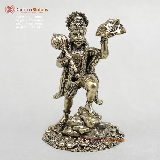 Brass Hanuman Standing lifting Mountain Fine 5”