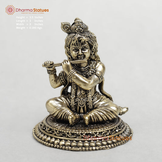 Brass Baby Krishna Playing flute Fine 3.5”