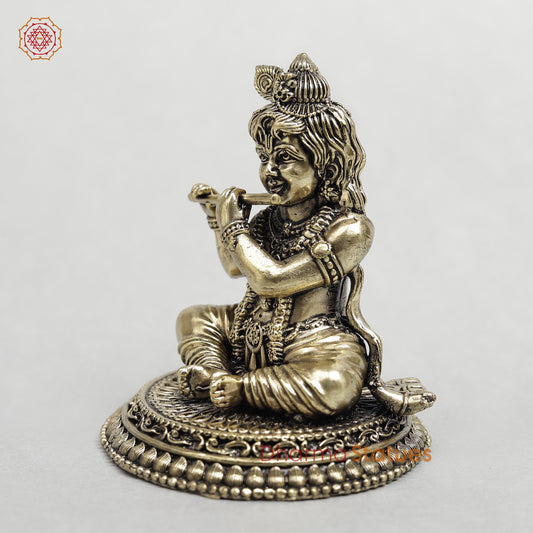 Brass Baby Krishna Playing flute Fine 3.5”