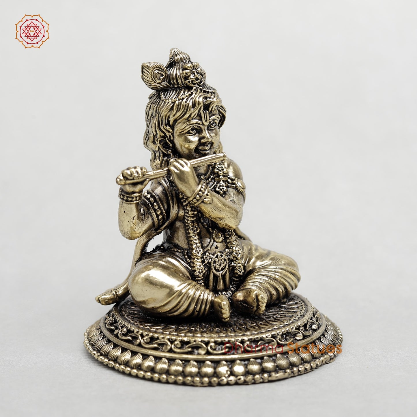 Brass Baby Krishna Playing flute Fine 3.5”