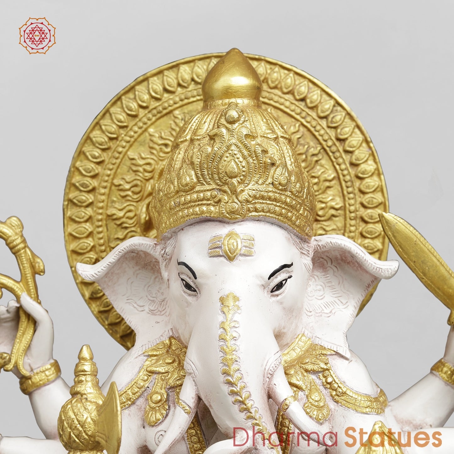 Brass Raksha Ganesh Standing With Trishul Fine, Ivory Finish with Red Shading 24”