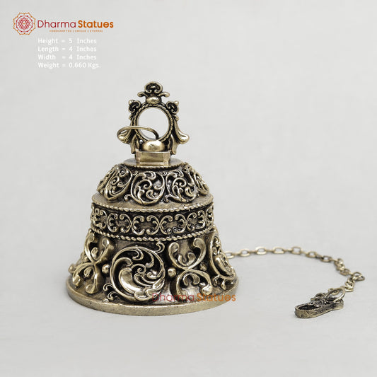Brass Bell Hanging Carving Fine 5”