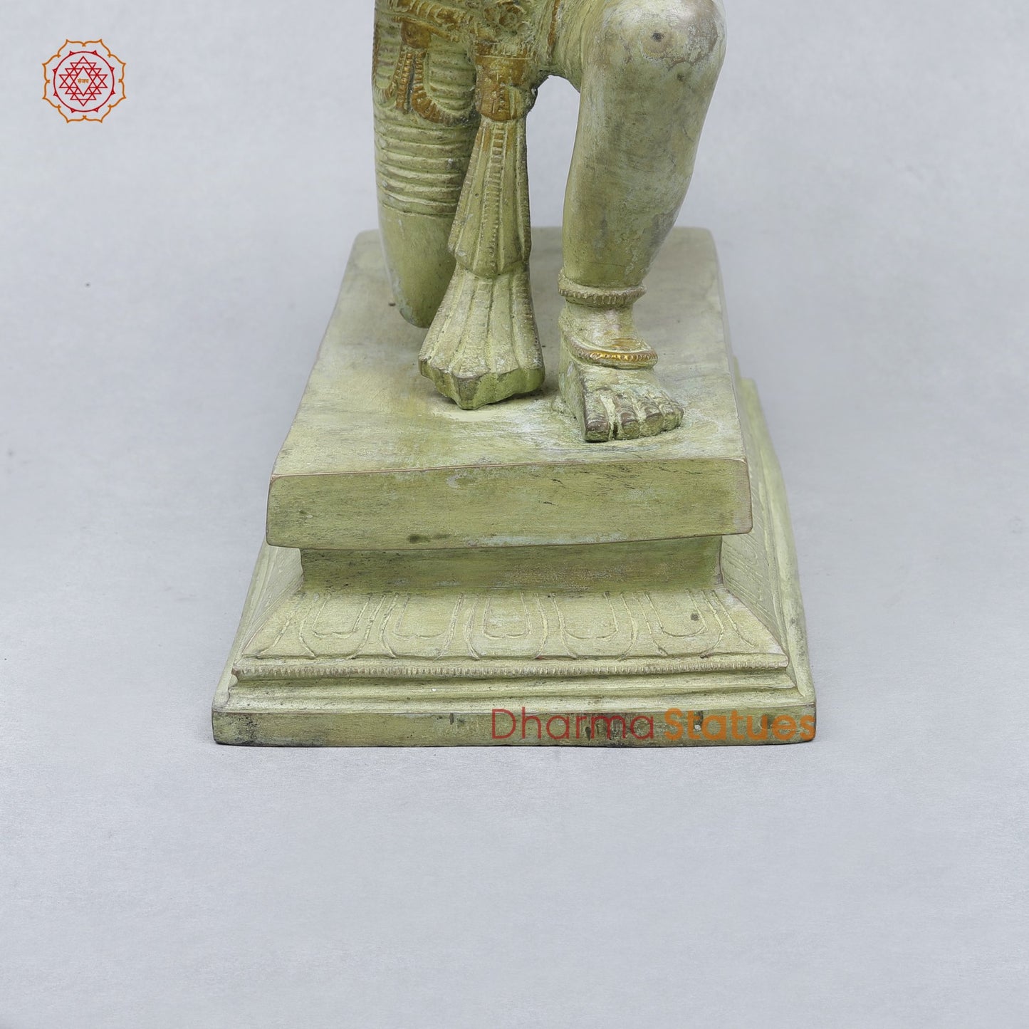Brass Garuda vaahan Seated with Vishnu, Sridevi & Bhudevi Fine,Green Patina 17”