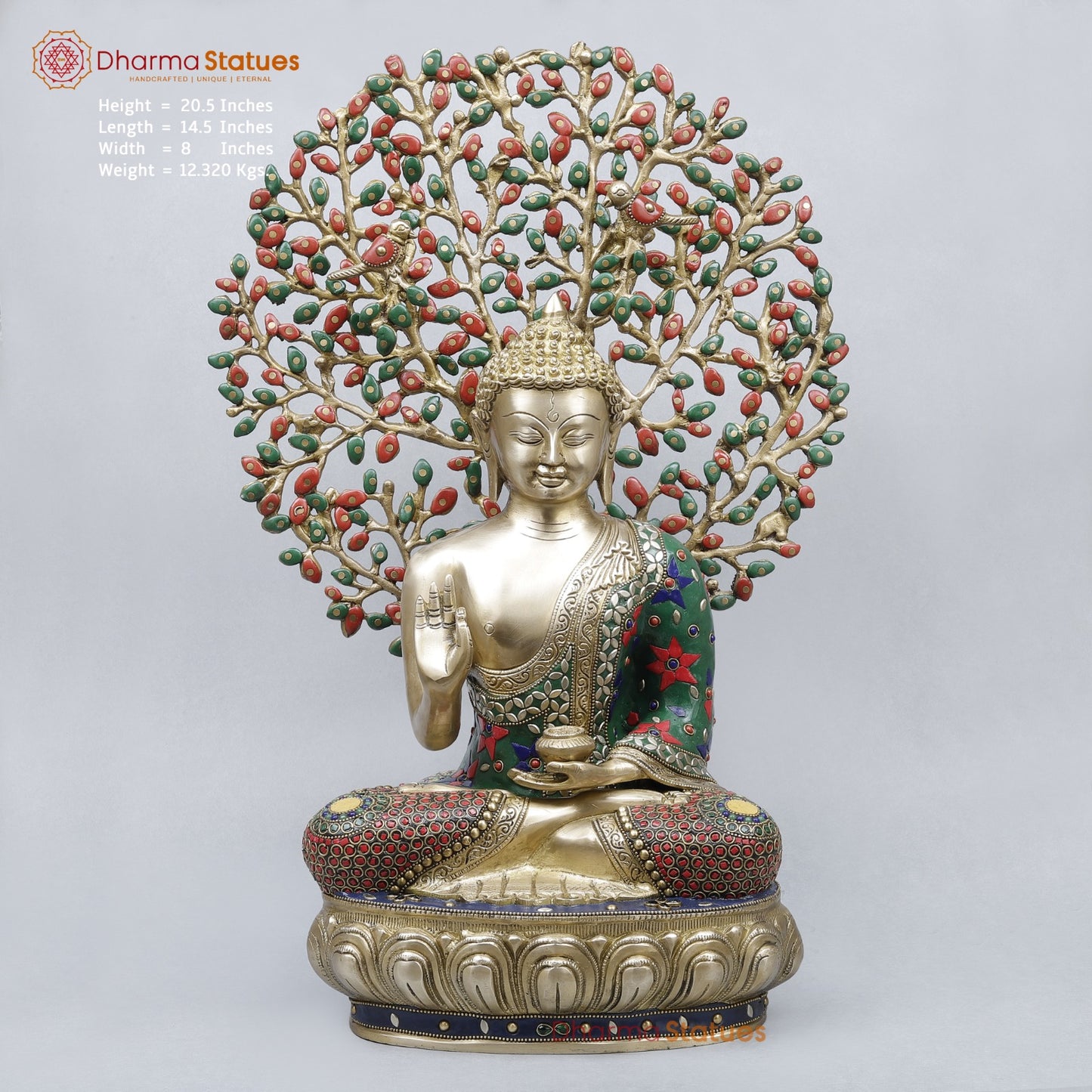 Brass Buddha Tree Fine, Stone work 20.5”