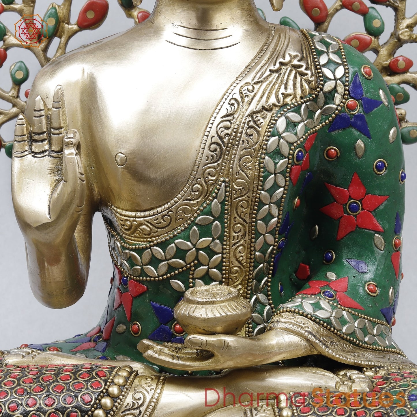 Brass Buddha Tree Fine, Stone work 20.5”