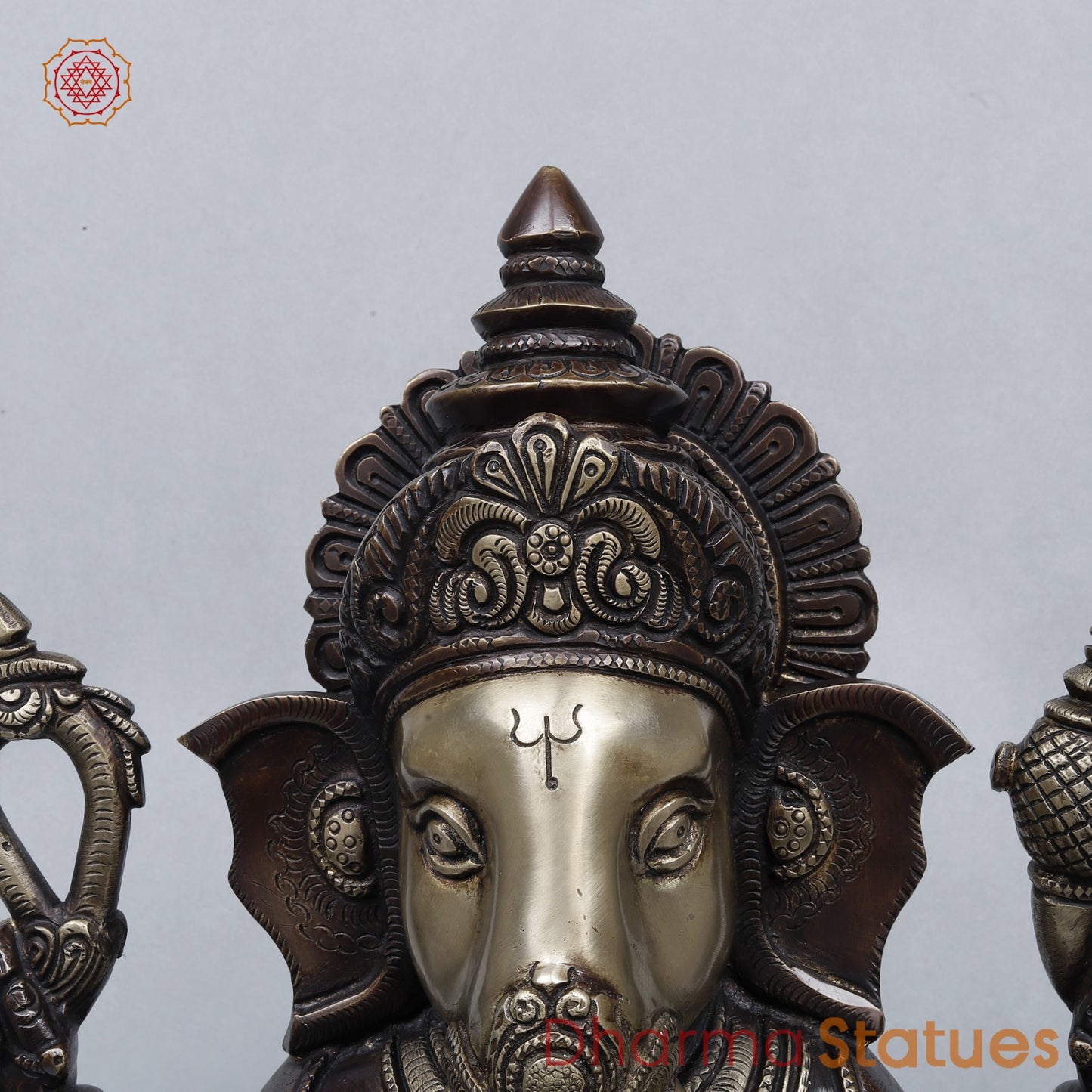 Brass Ganesh Seated On Blooming Lotus Fine, Copper and Smooth Finish 14”