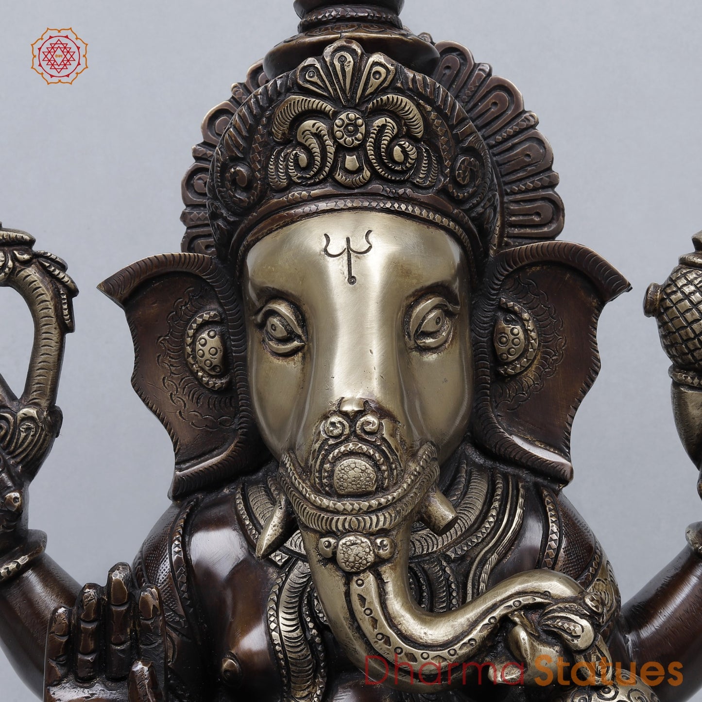 Brass Ganesh Seated On Blooming Lotus Fine, Copper and Smooth Finish 14”