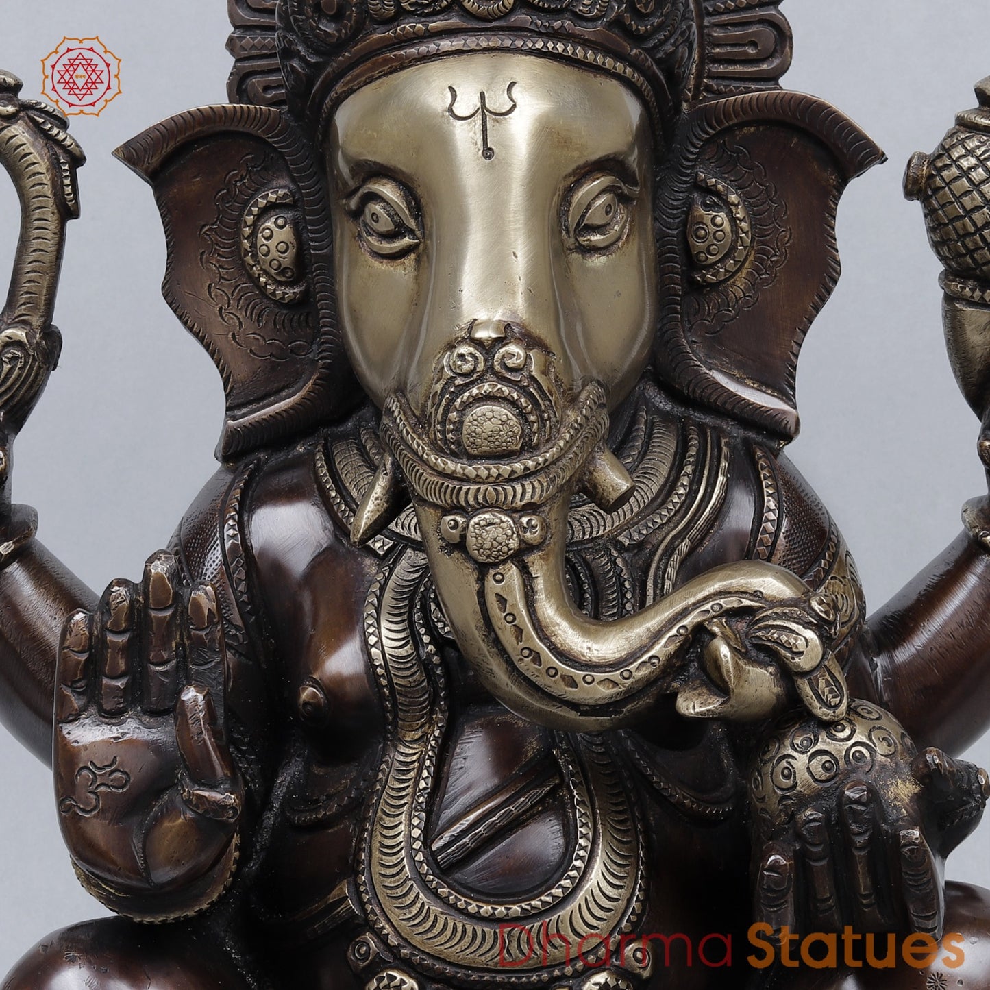 Brass Ganesh Seated On Blooming Lotus Fine, Copper and Smooth Finish 14”
