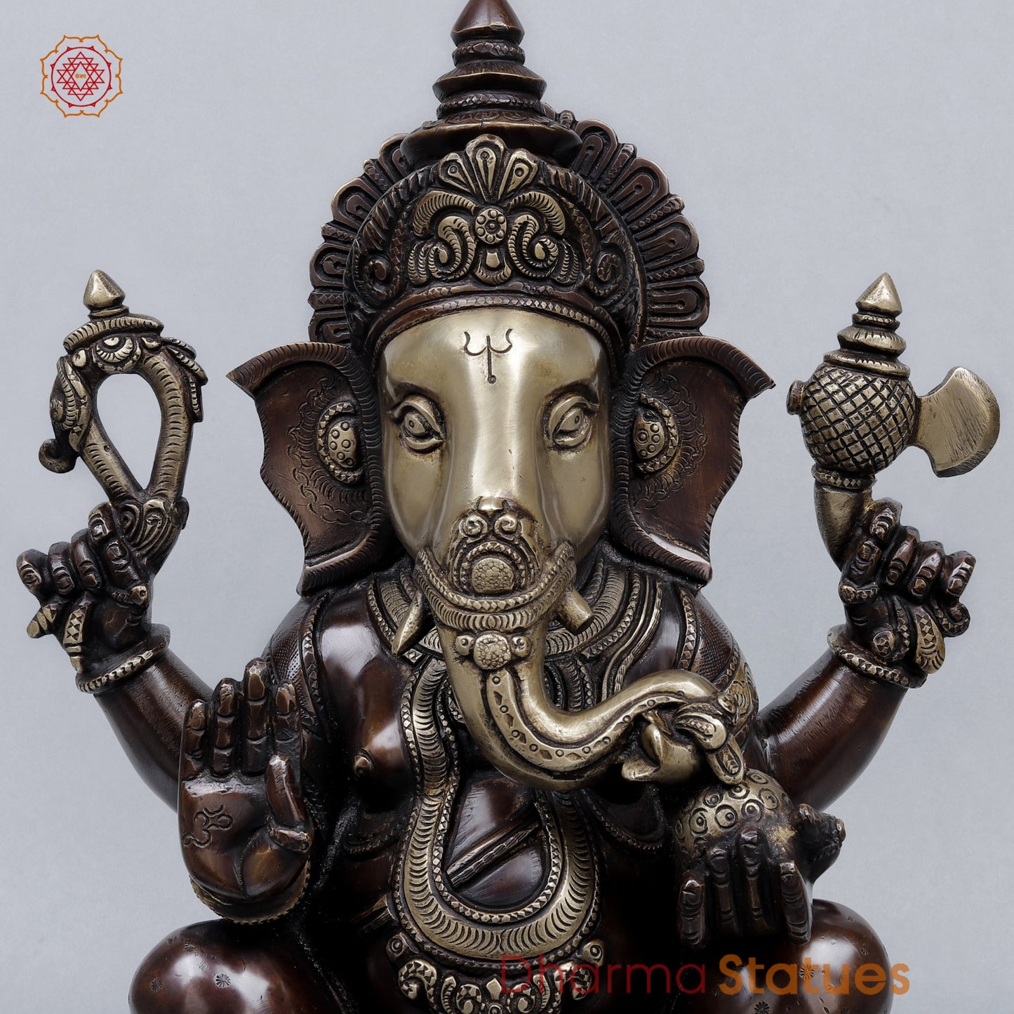 Brass Ganesh Seated On Blooming Lotus Fine, Copper and Smooth Finish 14”