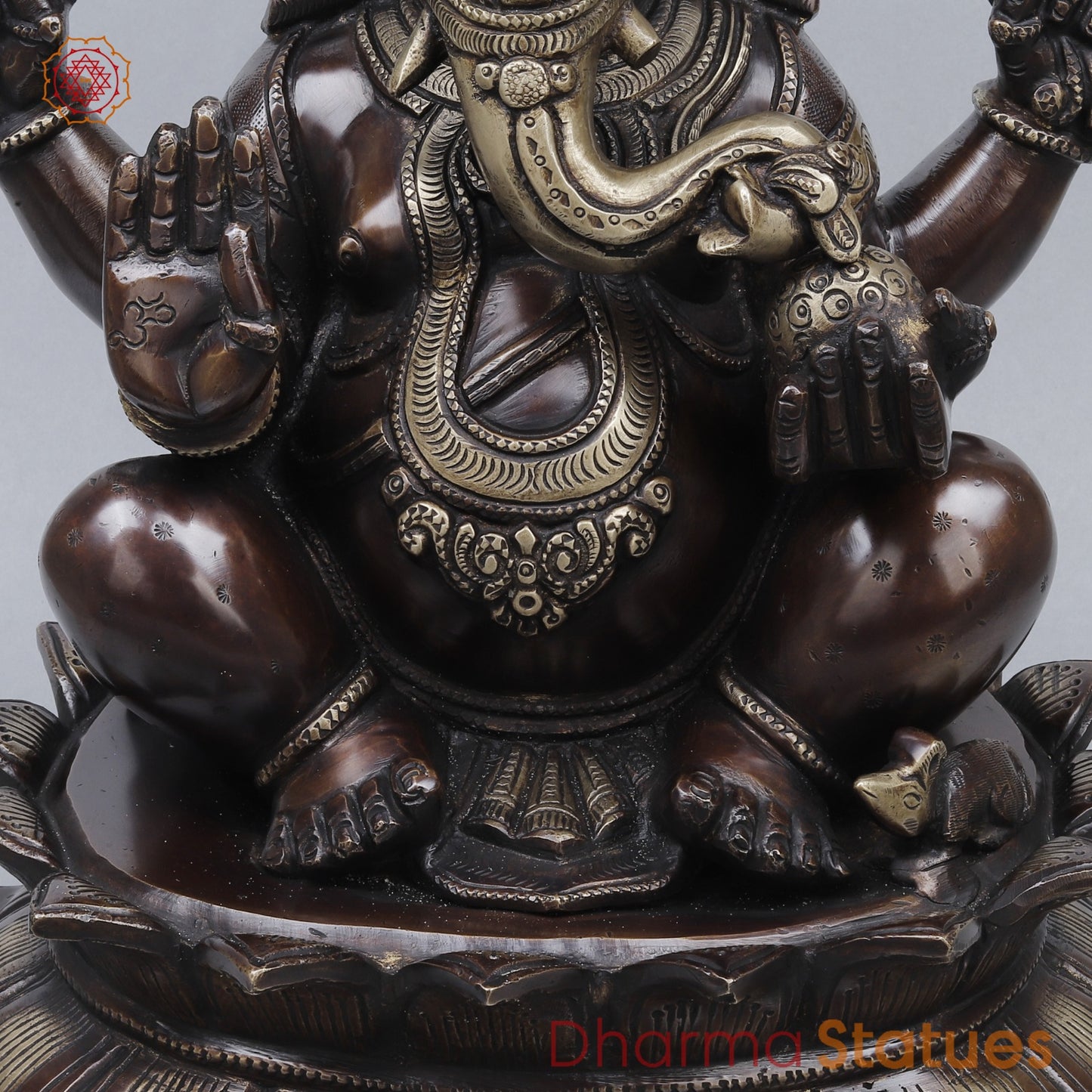 Brass Ganesh Seated On Blooming Lotus Fine, Copper and Smooth Finish 14”