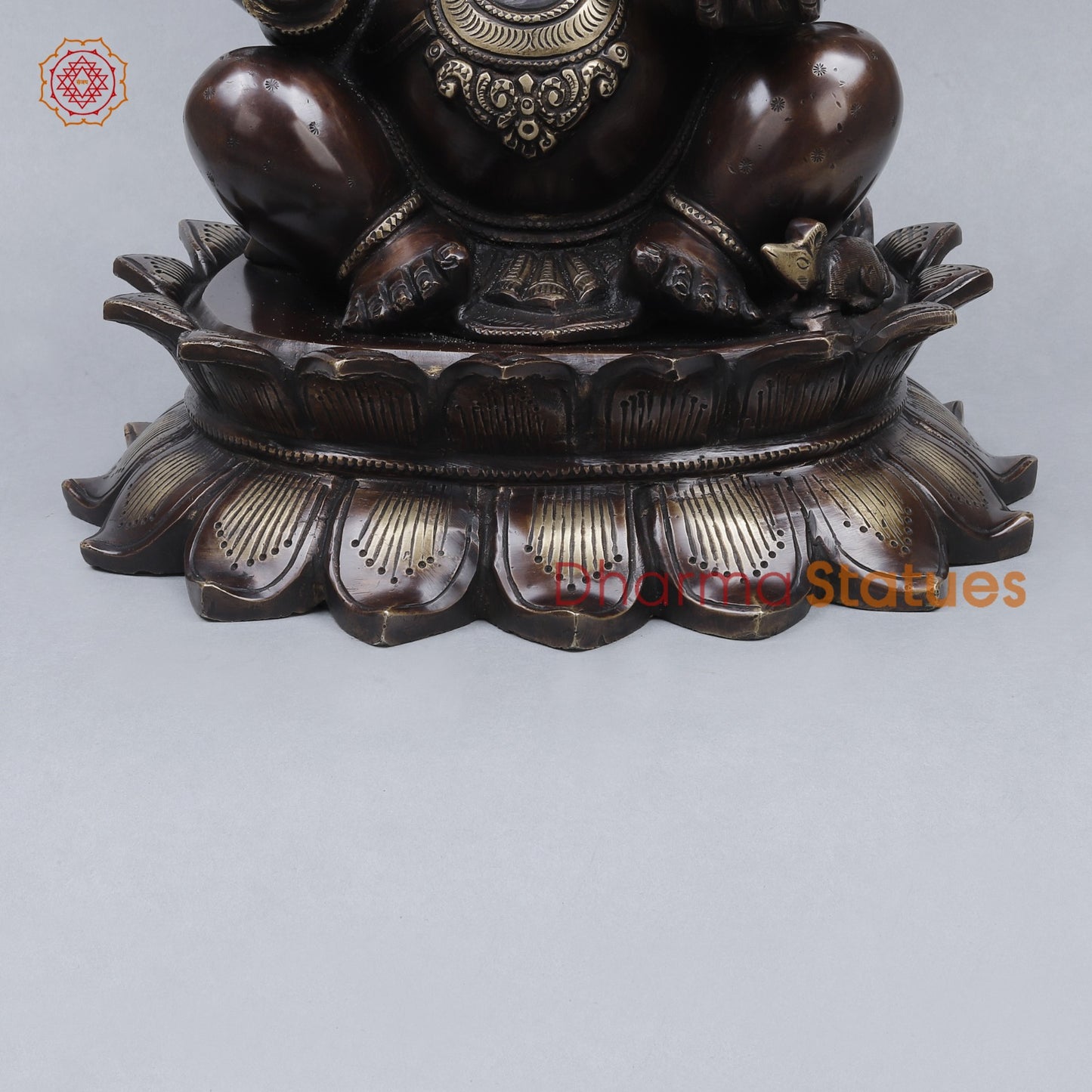 Brass Ganesh Seated On Blooming Lotus Fine, Copper and Smooth Finish 14”