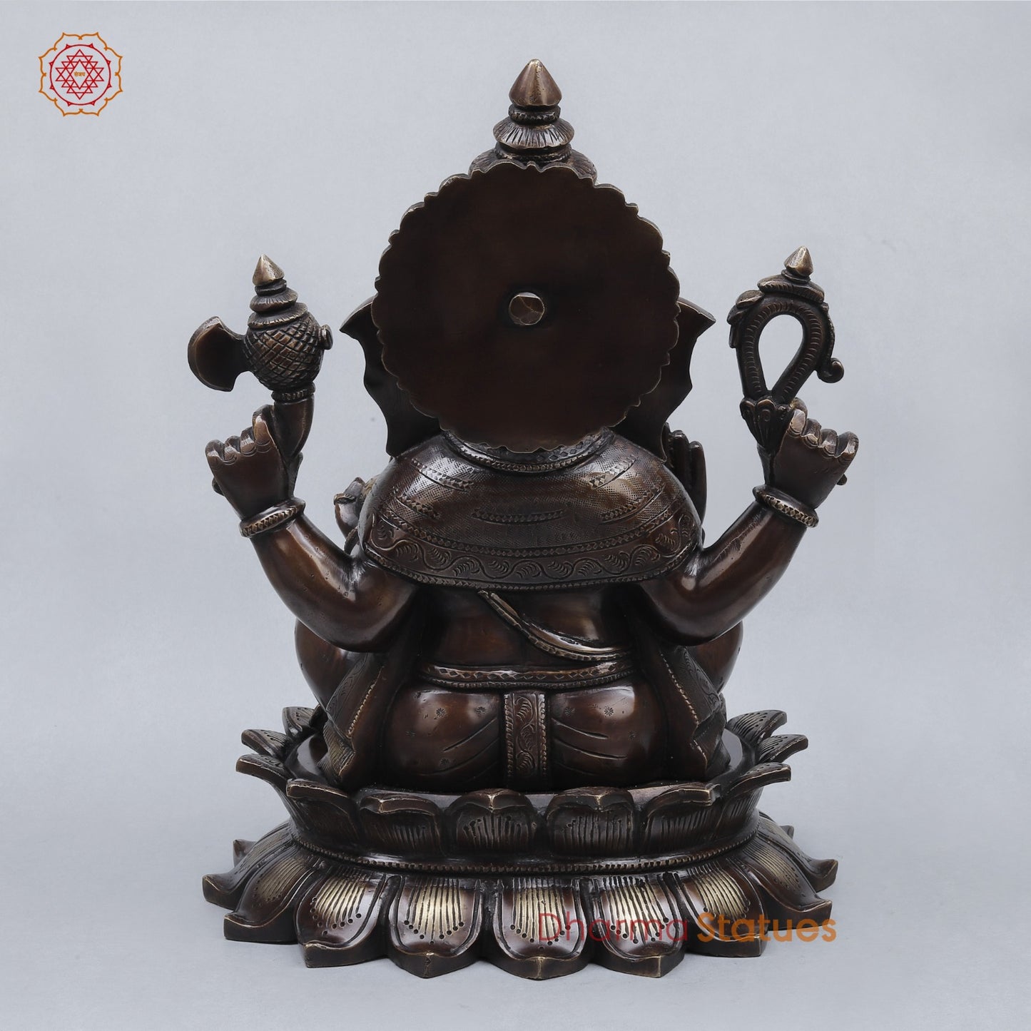 Brass Ganesh Seated On Blooming Lotus Fine, Copper and Smooth Finish 14”