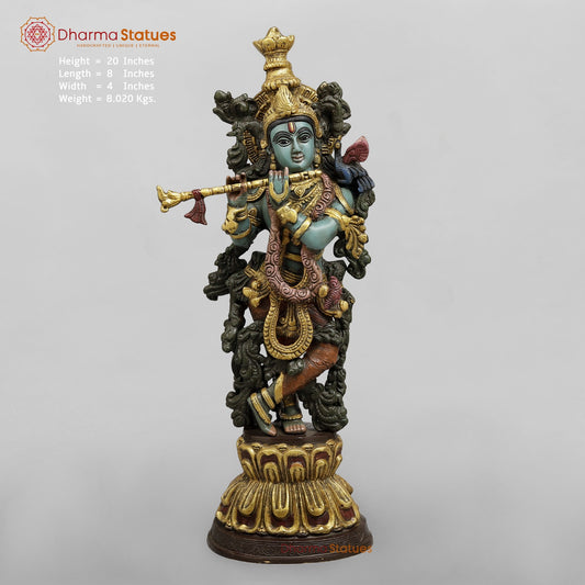 Brass Krishna Standing Fine, Handpainted Finish 20”