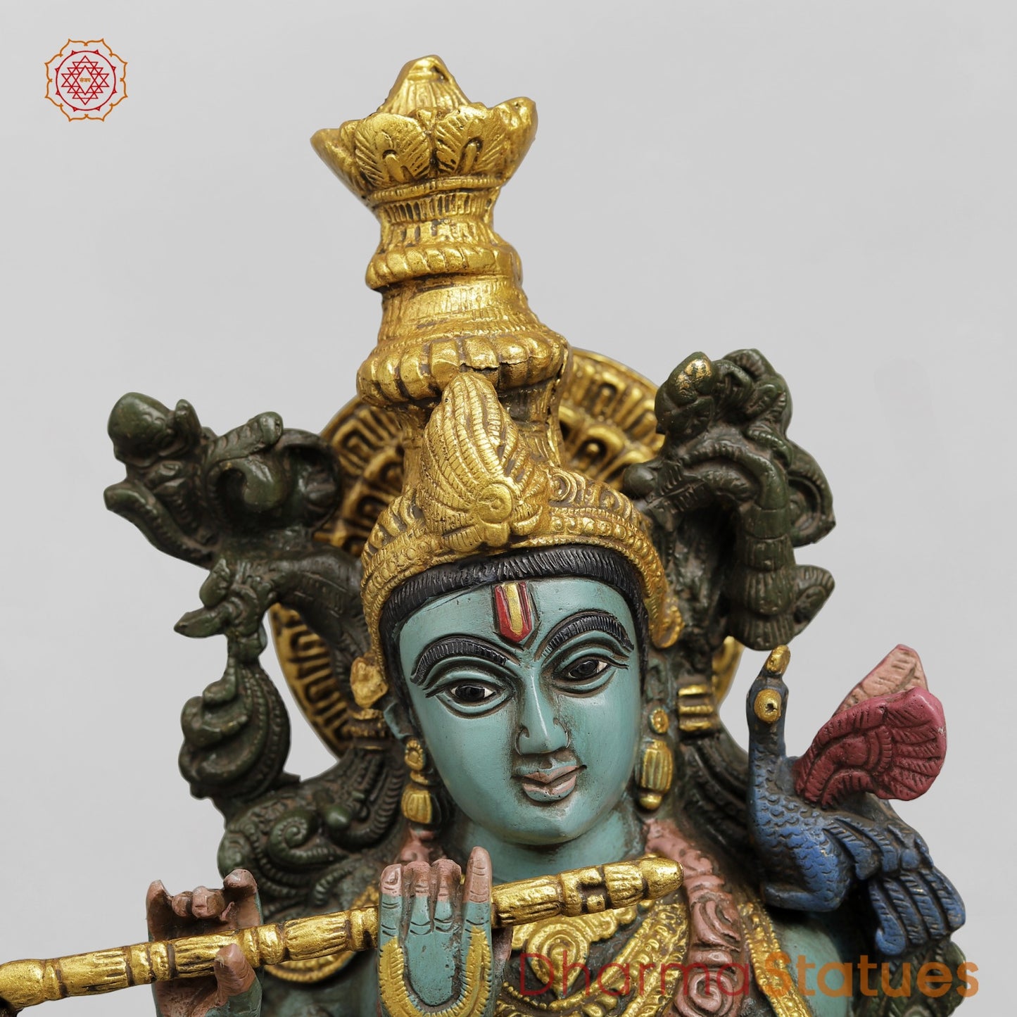 Brass Krishna Standing Fine, Handpainted Finish 20”